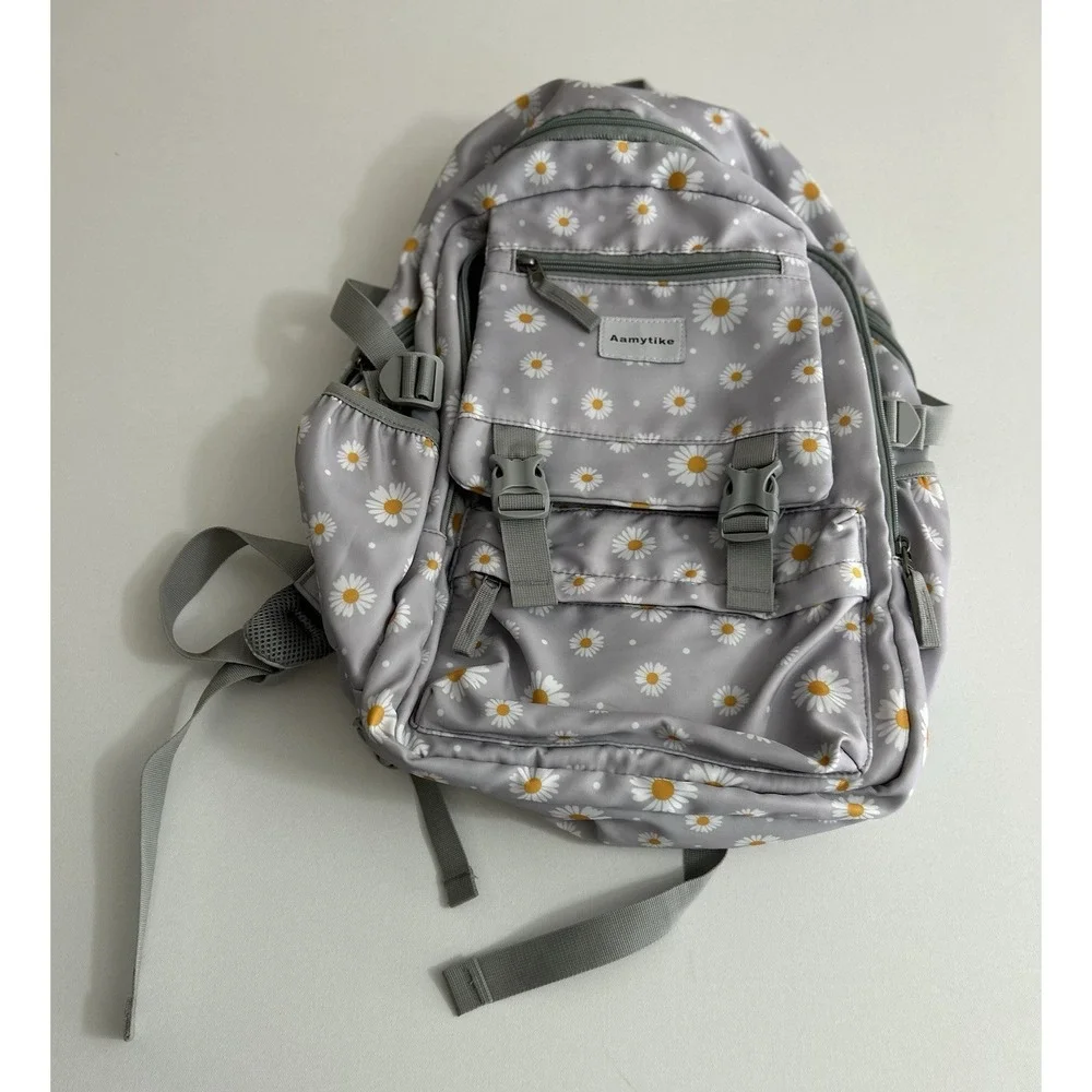Aamytike Gray Daisy‑Print Backpack
